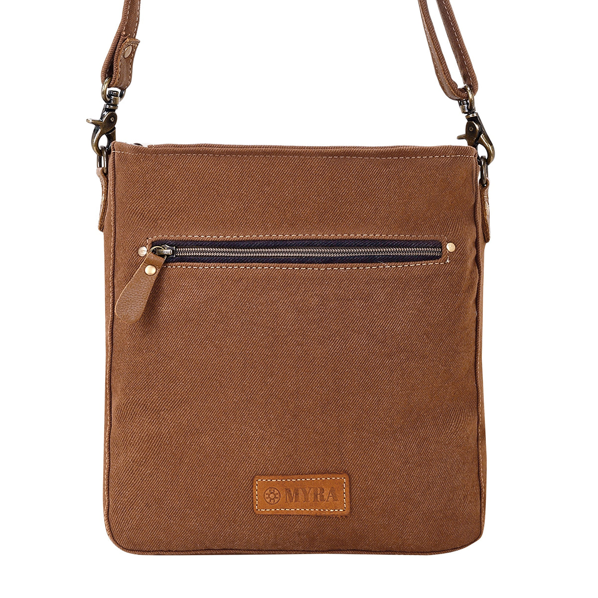 Myra Bitterbrush Upcycled Canvas Bag for Women in blue with block print - Myra USA