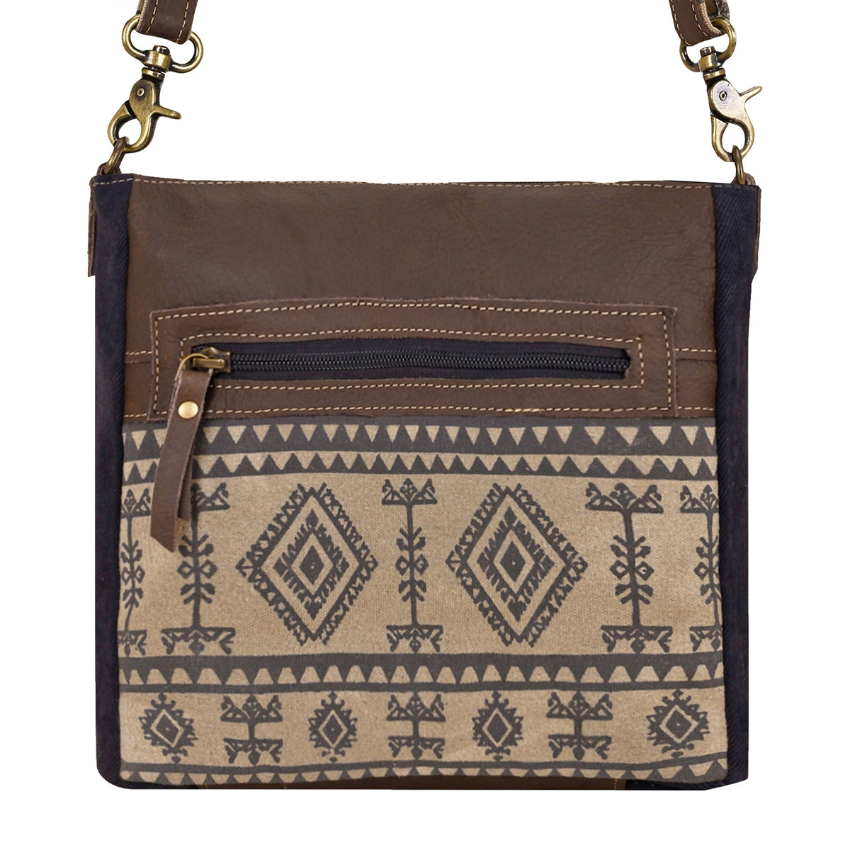 Myra Tapeo Crossbody Bag for Women in tan with Aztec print - Myra USA