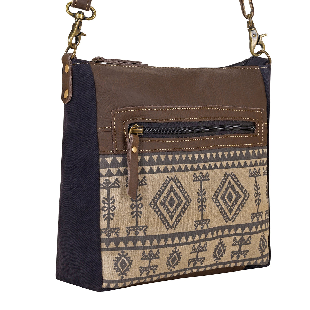 Myra Tapeo Crossbody Bag for Women in tan with Aztec print - Myra USA