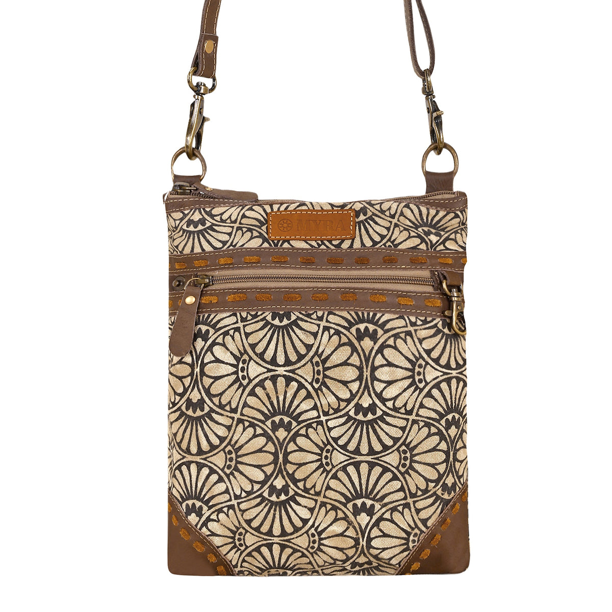 Myra Caprock Small Crossbody Bag with buckstitch trim in cream - Myra USA