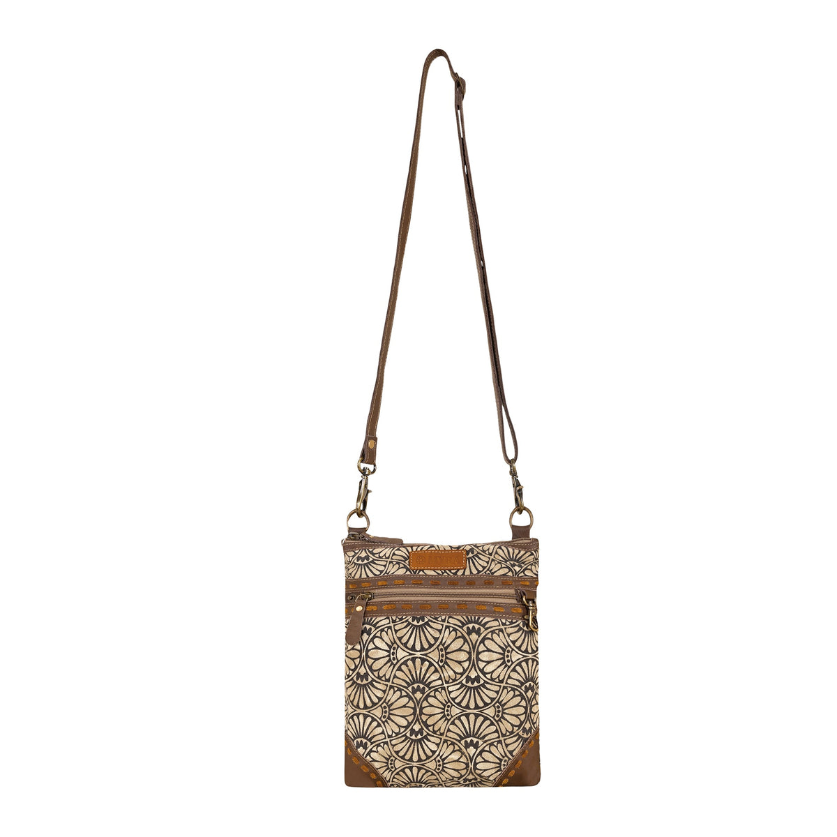 Myra Caprock Small Crossbody Bag with buckstitch trim in cream - Myra USA