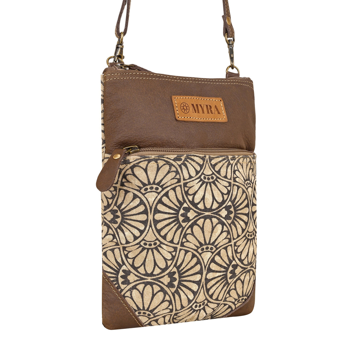 Myra Caprock Small Crossbody Bag with leather panel in cream - Myra USA