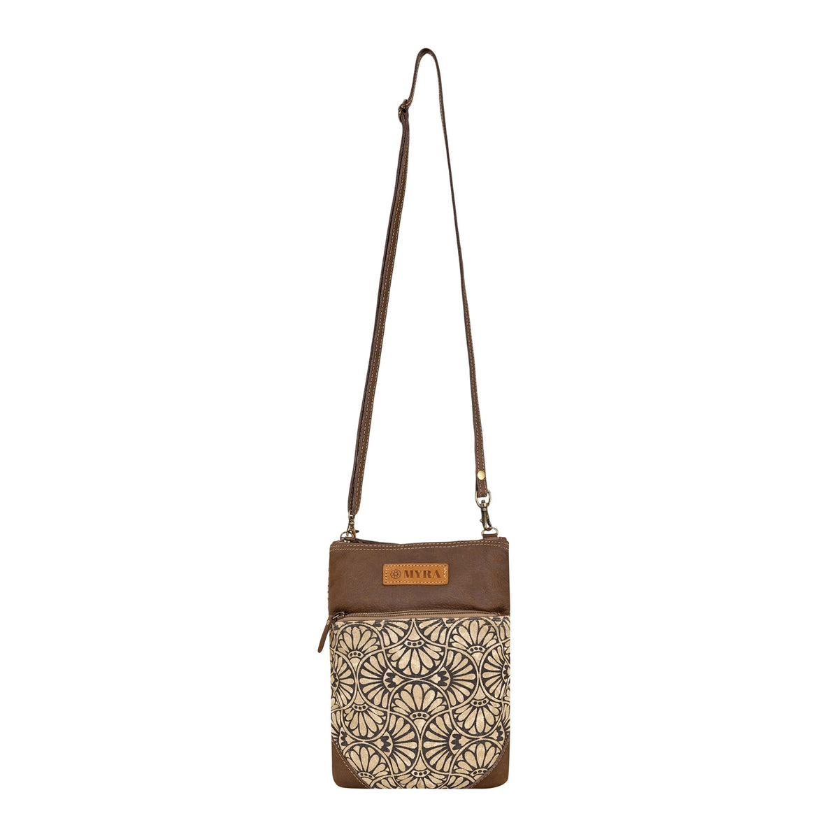 Myra Caprock Small Crossbody Bag with leather panel in cream - Myra USA