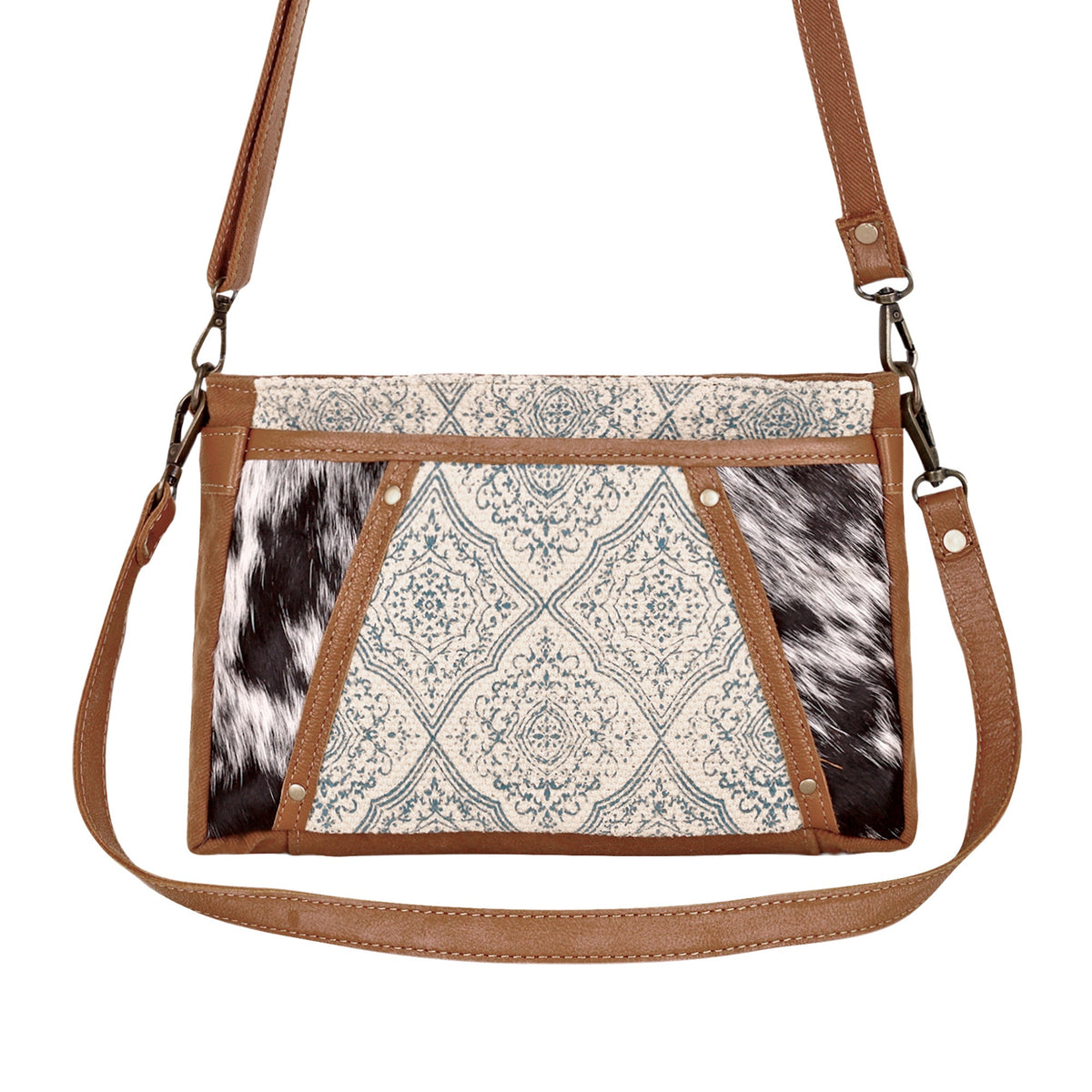 Myra Dual Strap Small Crossbody Bag in blue with hair on - Myra USA