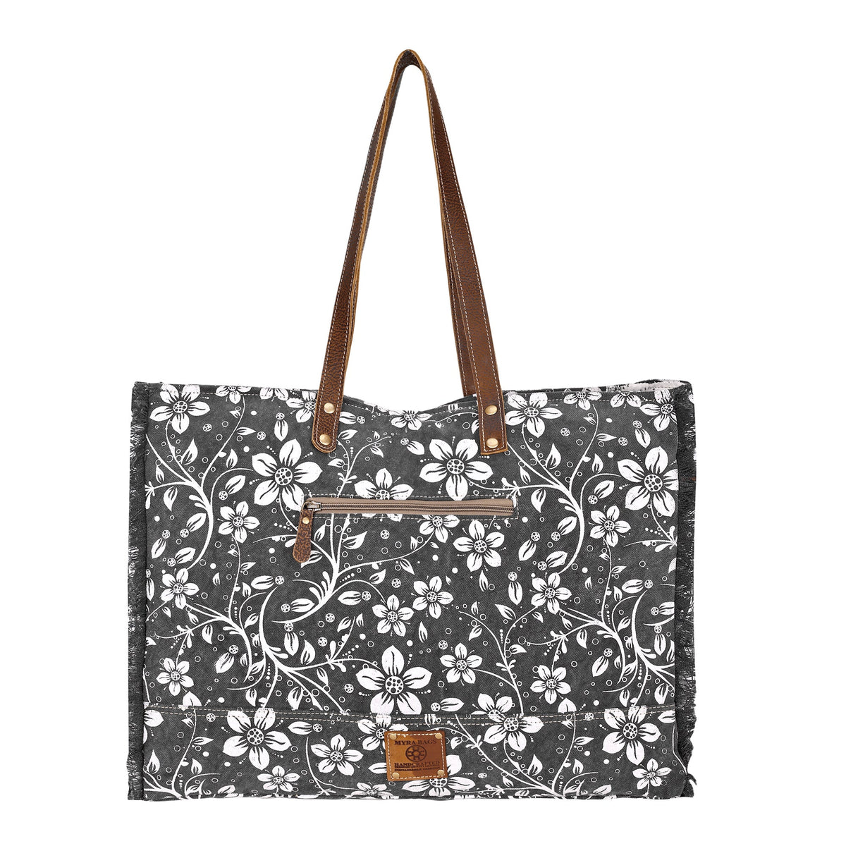 Myra Anemone Weekender Bag in charcoal with floral print - Myra USA