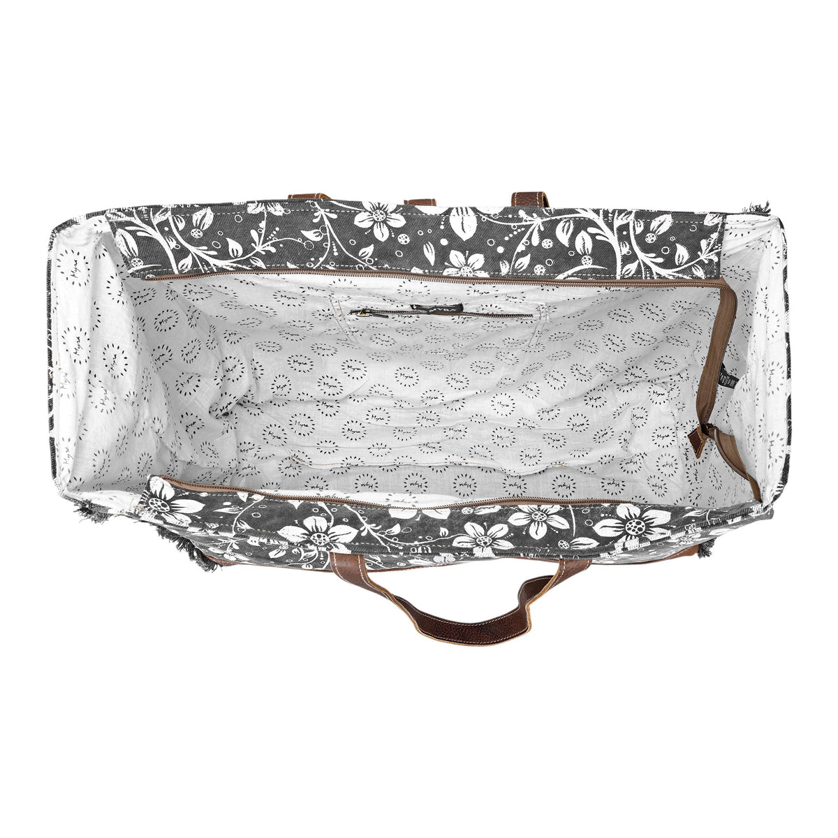 Myra Anemone Weekender Bag in charcoal with floral print - Myra USA