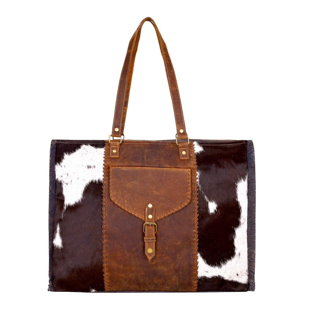 Myra Penstemon Weekender Bag for Women in olive with hair on and leather - Myra USA
