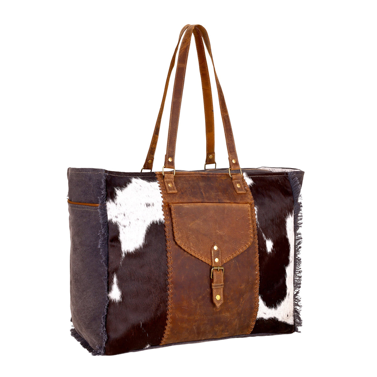 Myra Penstemon Weekender Bag for Women in olive with hair on and leather - Myra USA