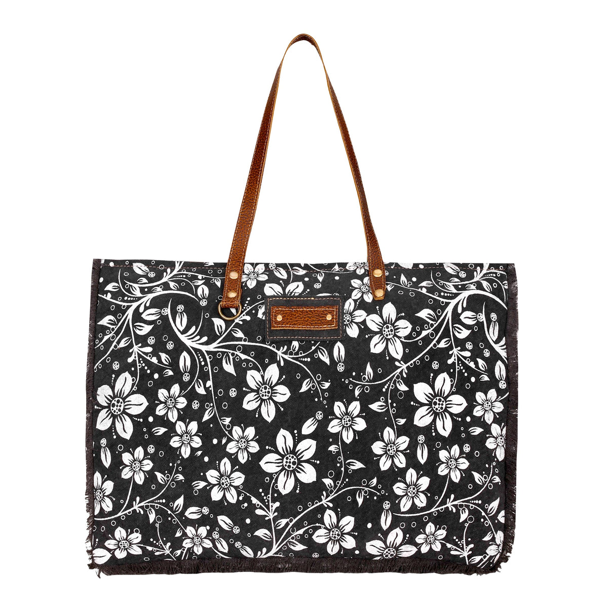 Myra Chalky Weekender Bag in charcoal with floral print - Myra USA