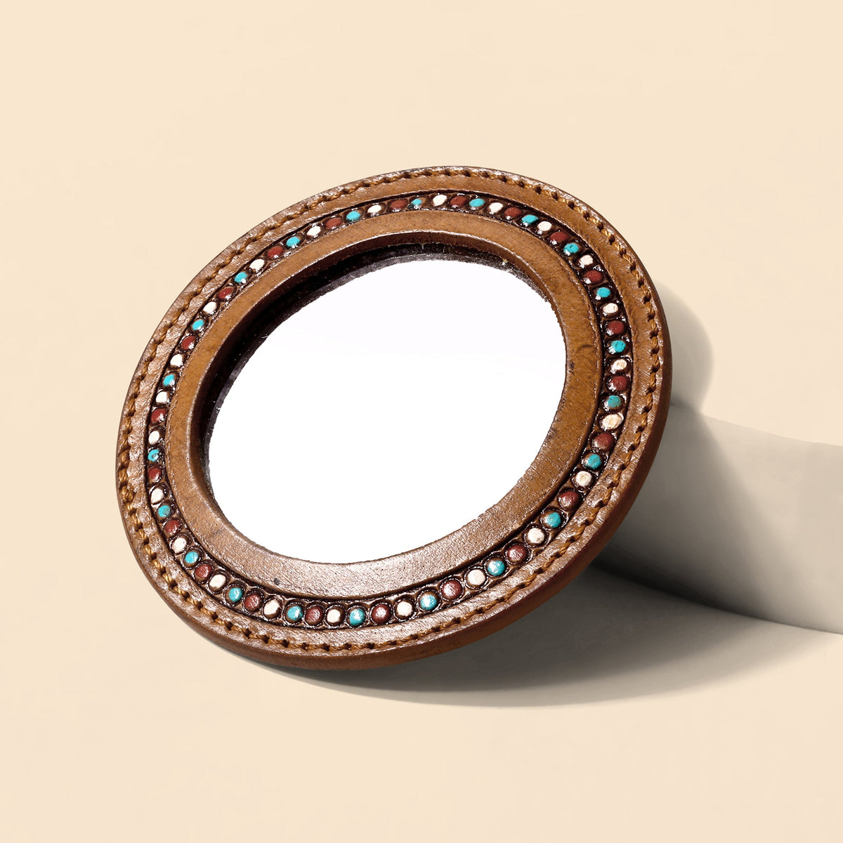 Myra Cinder Vale Mirror Case for Women in tan with hand tooled detail - Myra USA
