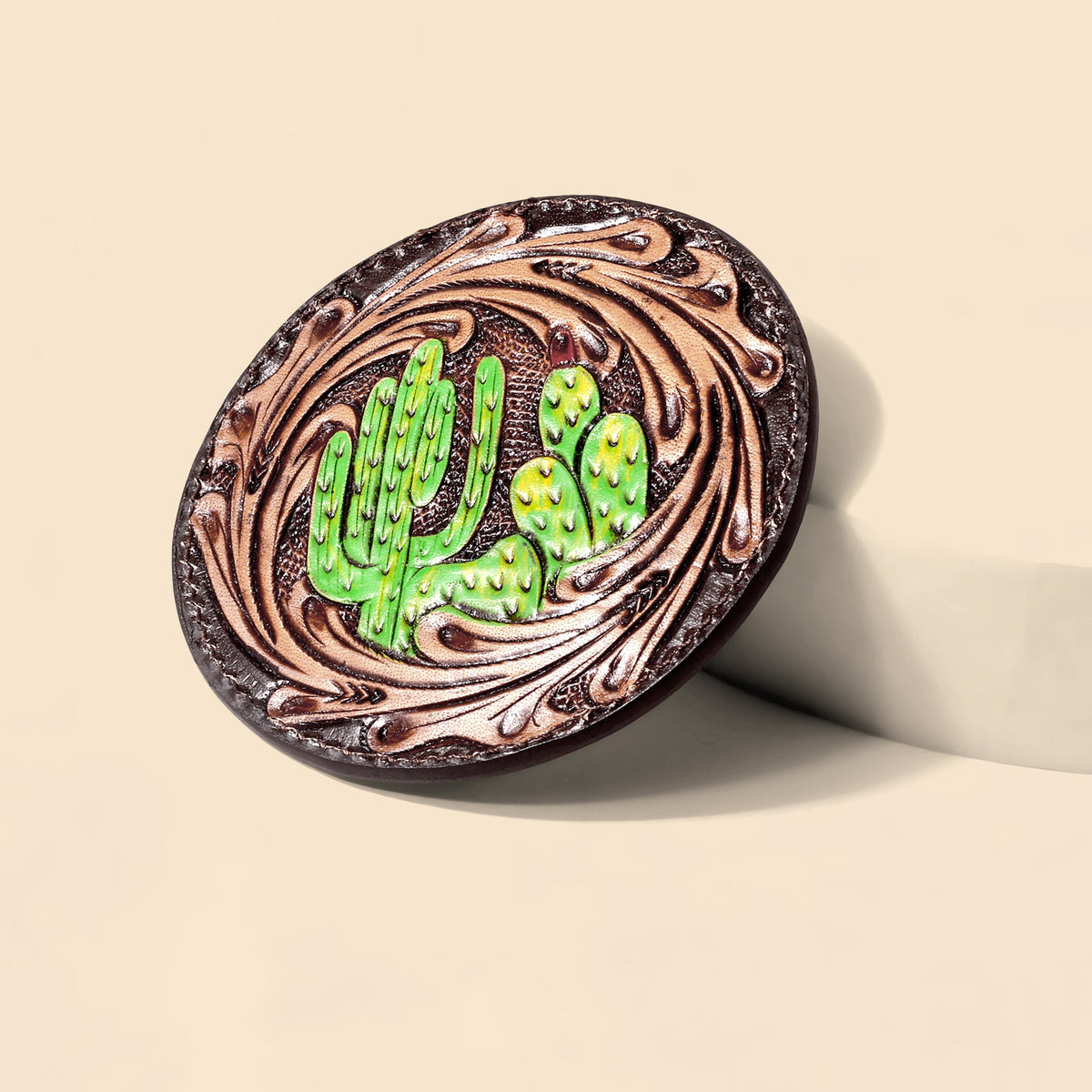 Myra Cinder Vale Mirror Case for Women in brown with hand tooled cactus - Myra USA