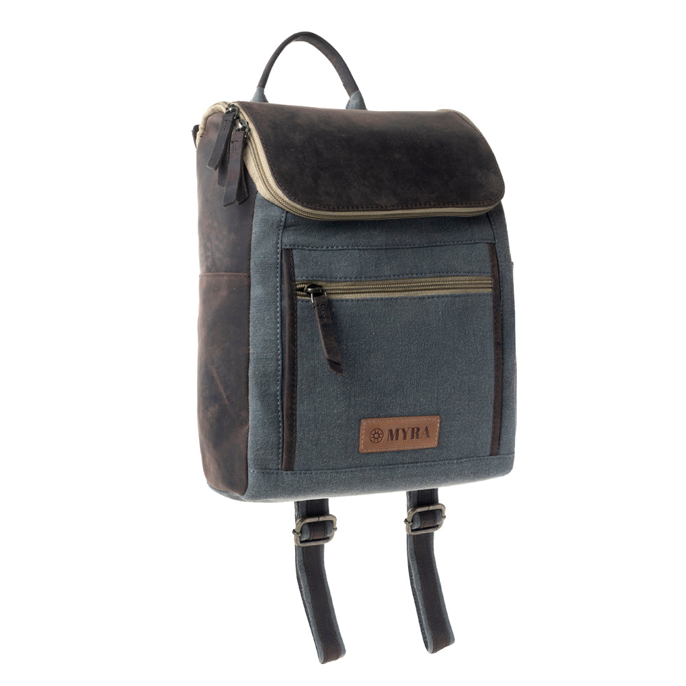 Carriage Port Slimline Backpack in grey with canvas and leather
