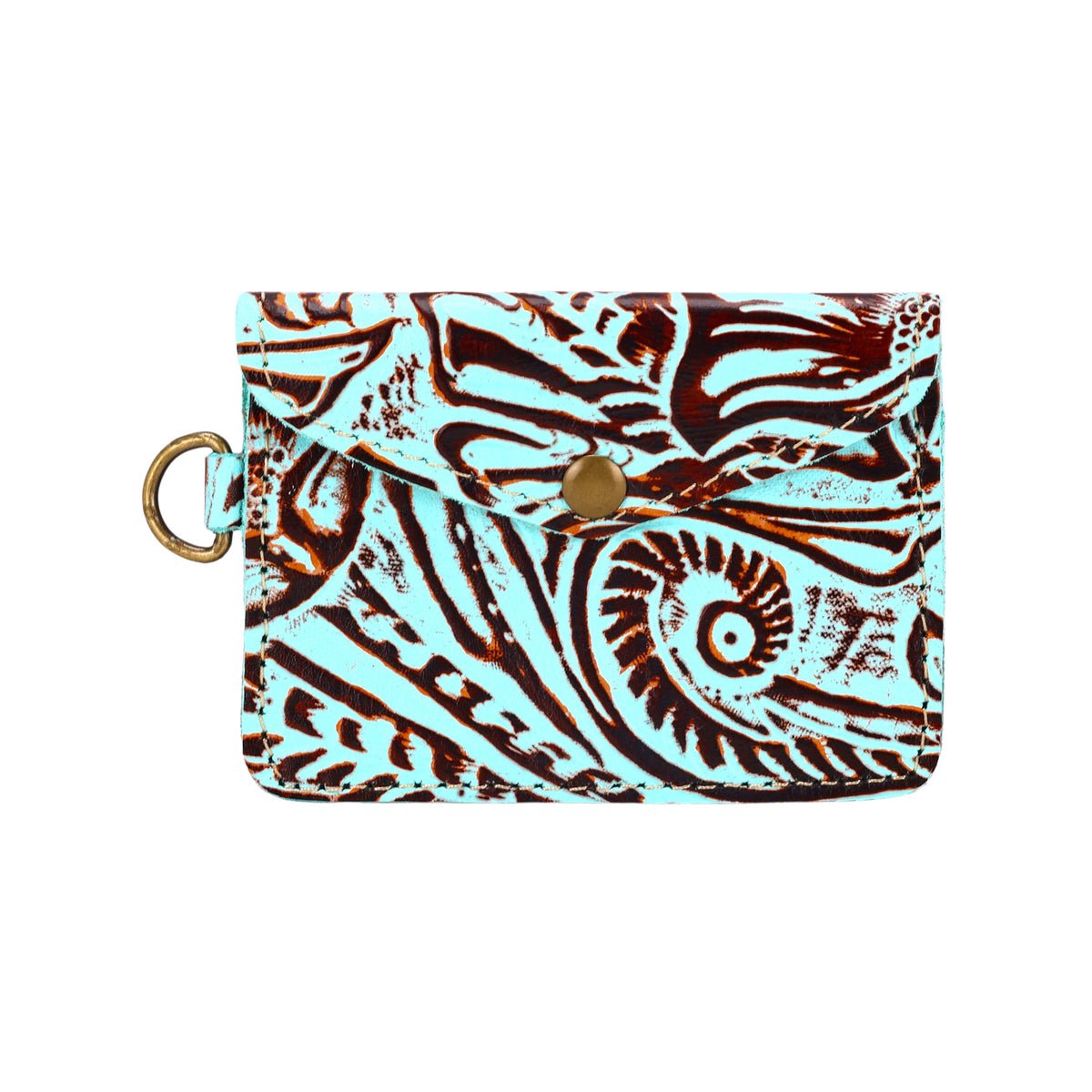 Myra Juniper Moon Embossed Leather Coin Purse in Turquoise Copper - Myra USA
