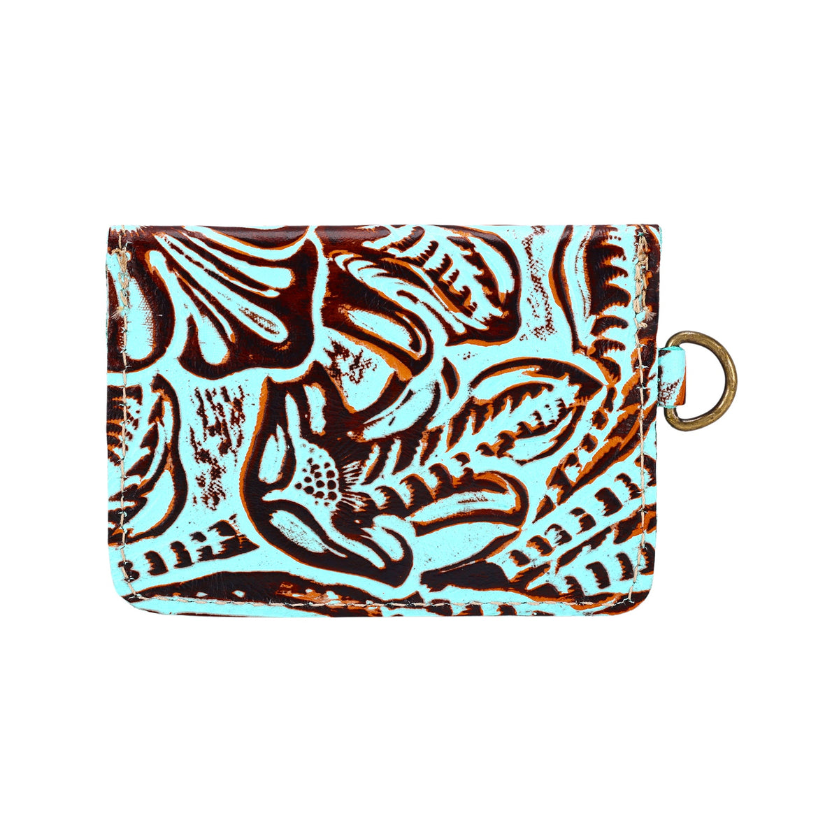Myra Juniper Moon Embossed Leather Coin Purse in Turquoise Copper - Myra USA