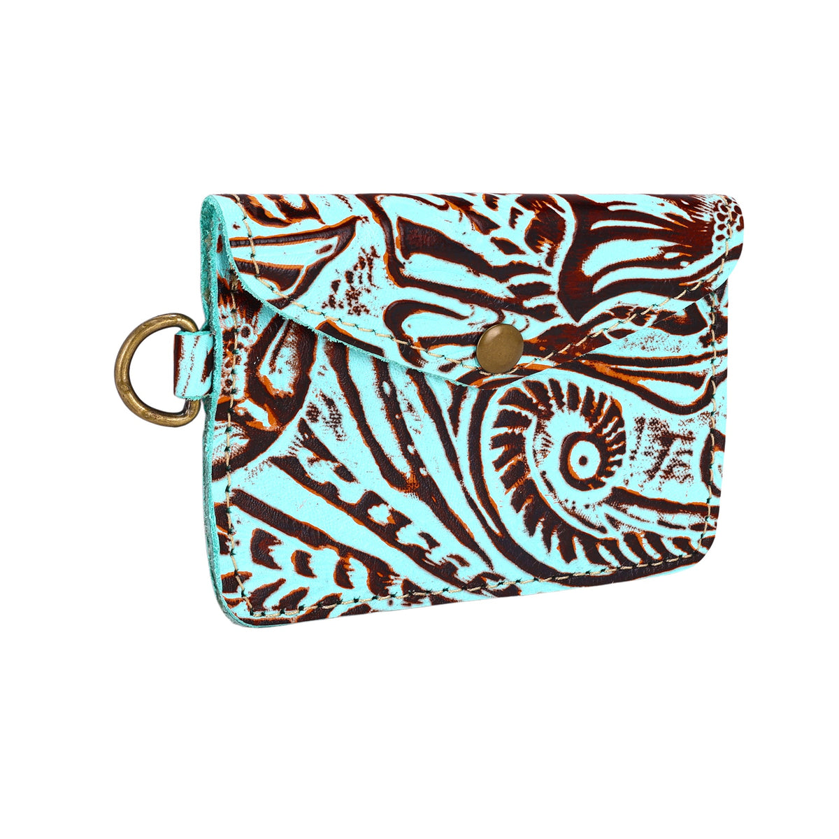 Myra Juniper Moon Embossed Leather Coin Purse in Turquoise Copper - Myra USA