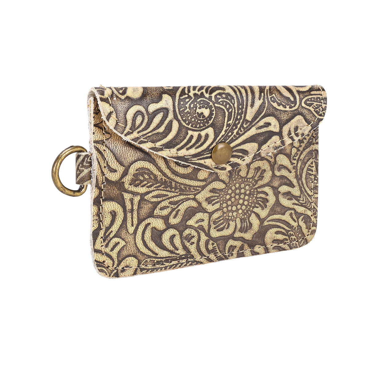 Myra Juniper Moon Embossed Leather Coin Purse in Onyx Cream - Myra USA