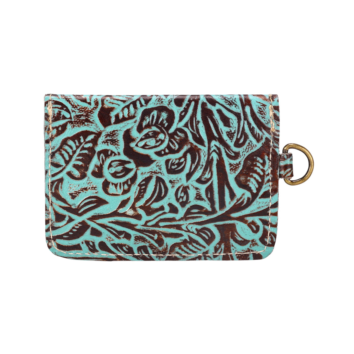 Myra Juniper Moon Embossed Leather Coin Purse in Turquoise Umber - Myra USA