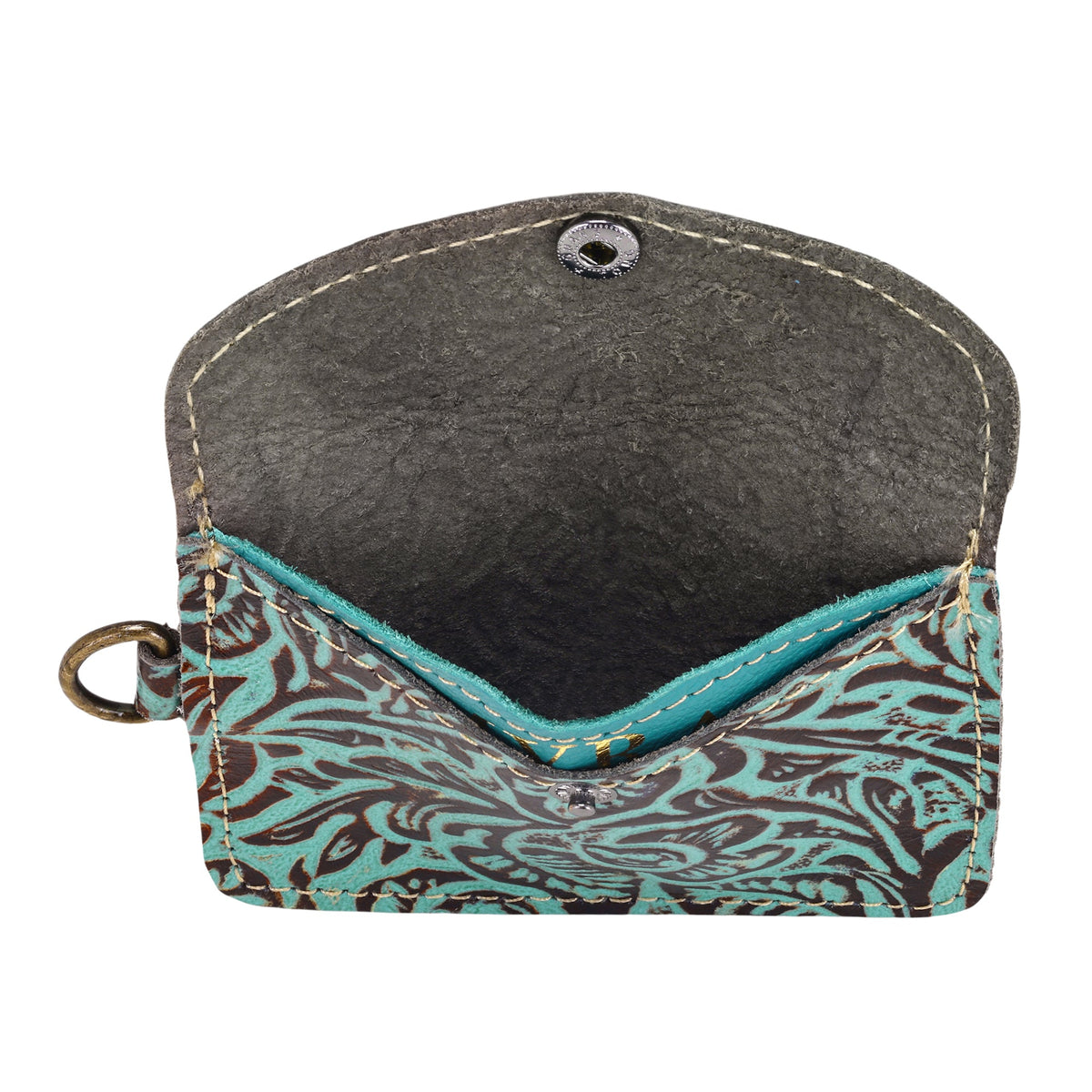 Myra Juniper Moon Embossed Leather Coin Purse in Turquoise Umber - Myra USA