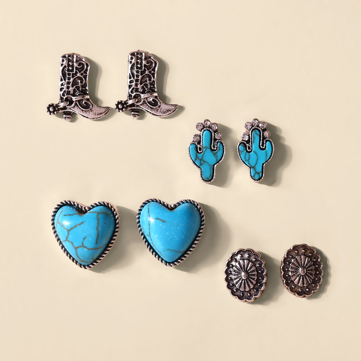 Myra Sunset Belle Assorted Stud Set in Turquoise & Oxidized Metal - Myra USA
