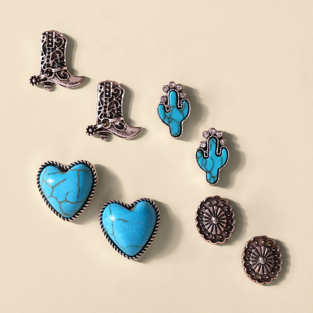 Myra Sunset Belle Assorted Stud Set in Turquoise & Oxidized Metal - Myra USA