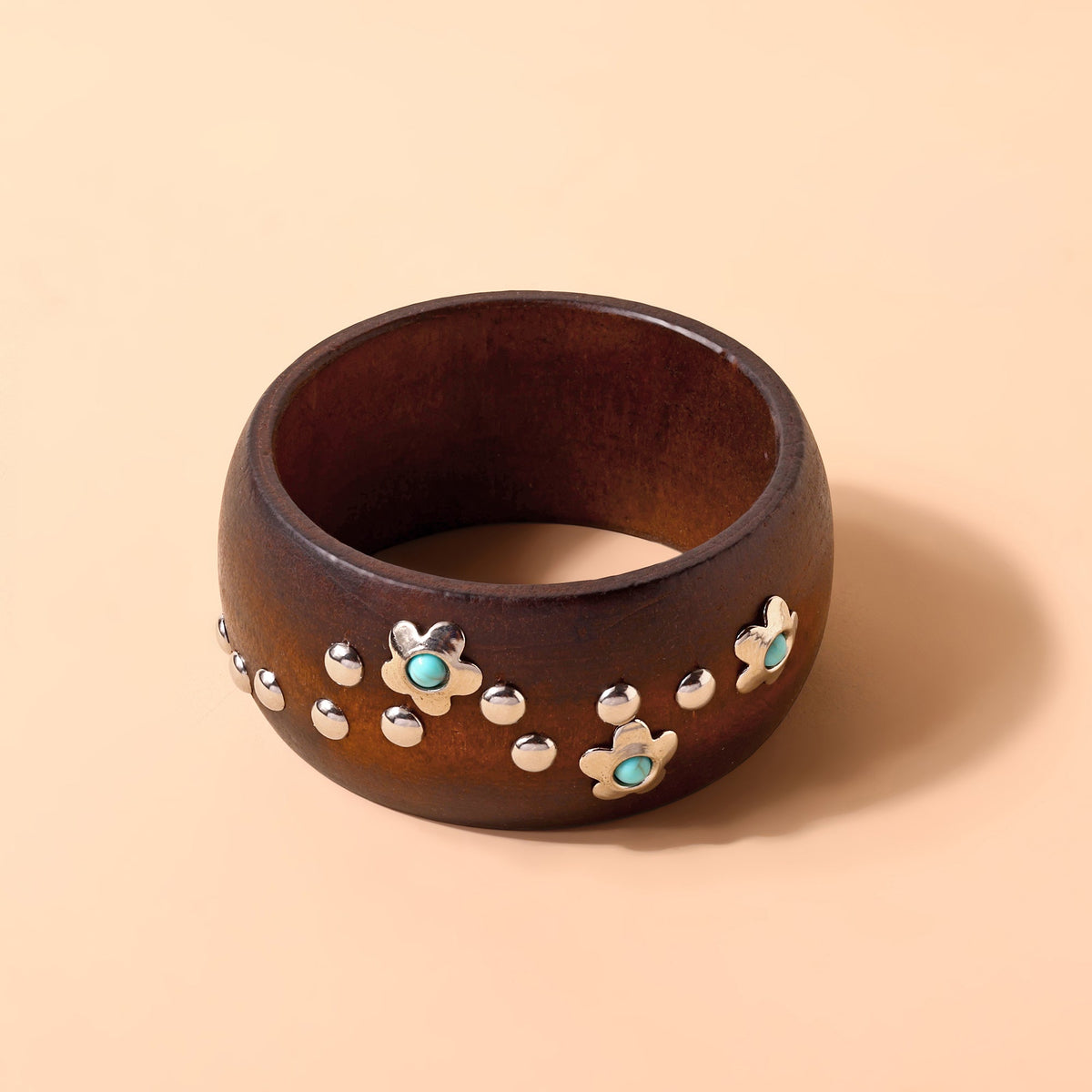 Myra Rodeo Flower Wooden Cuff Bracelet in Dark Walnut - Myra USA