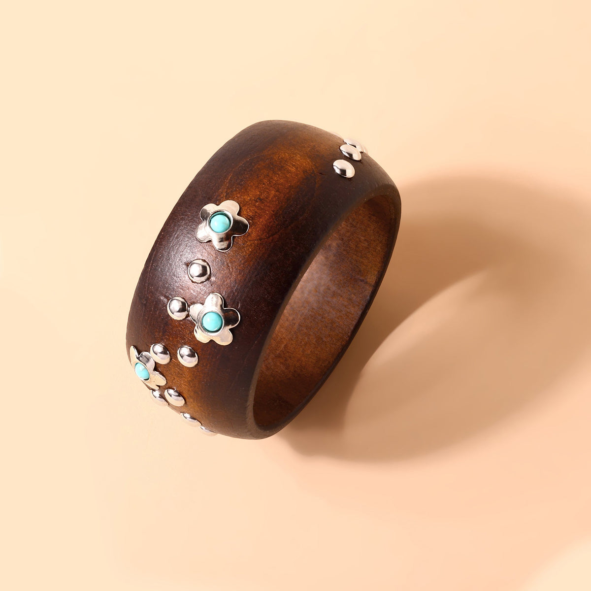 Myra Rodeo Flower Wooden Cuff Bracelet in Dark Walnut - Myra USA