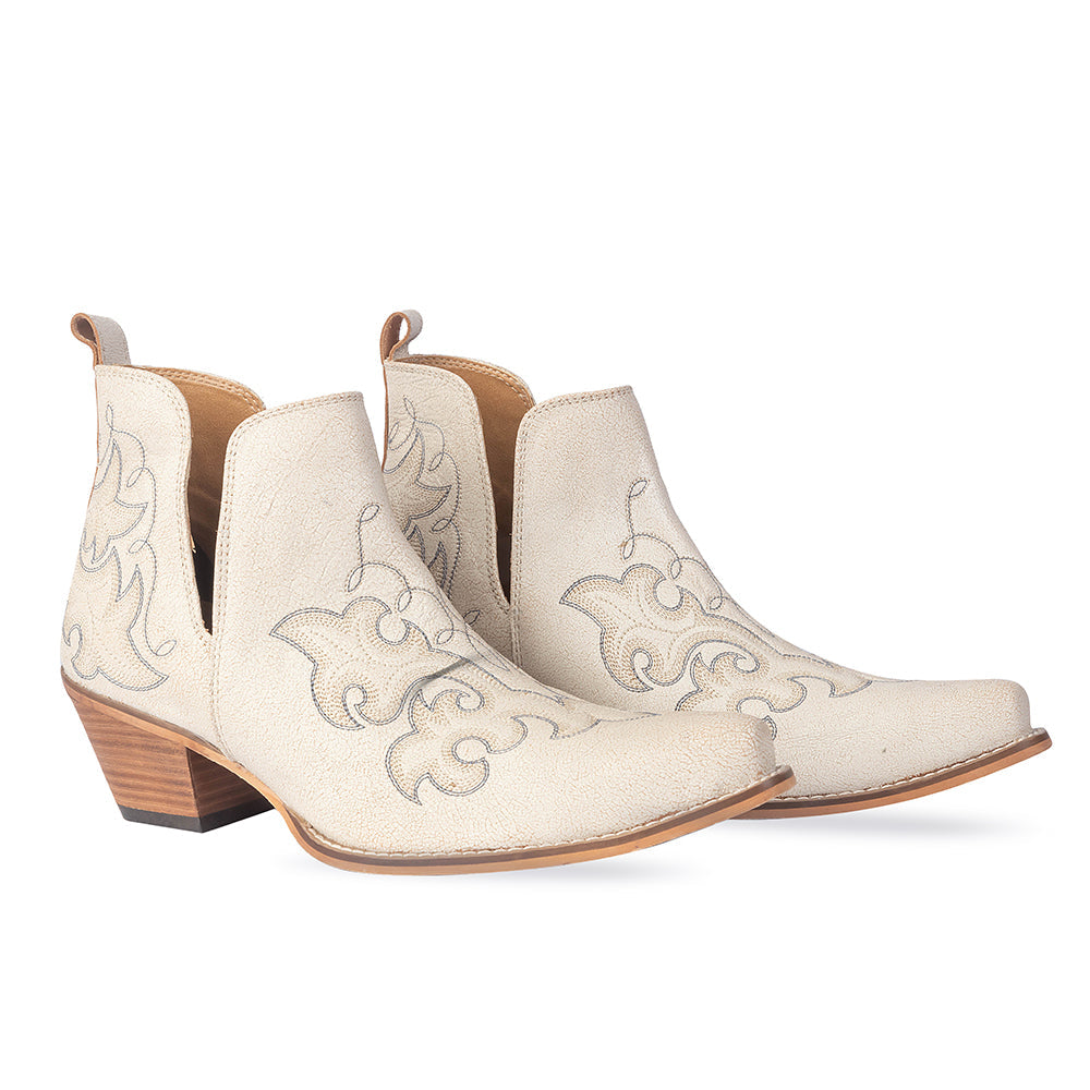 Myra Sunset Trail Genuine Leather Booties in Ivory Sand - Myra USA
