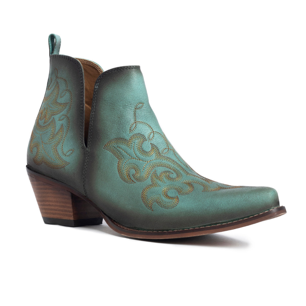 Myra Sunset Trail Genuine  Leather Booties in Sage Turquoise - Myra USA