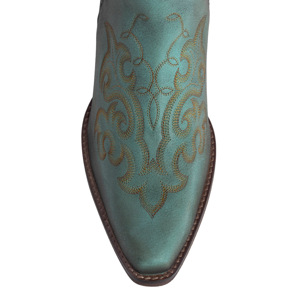 Myra Sunset Trail Genuine  Leather Booties in Sage Turquoise - Myra USA