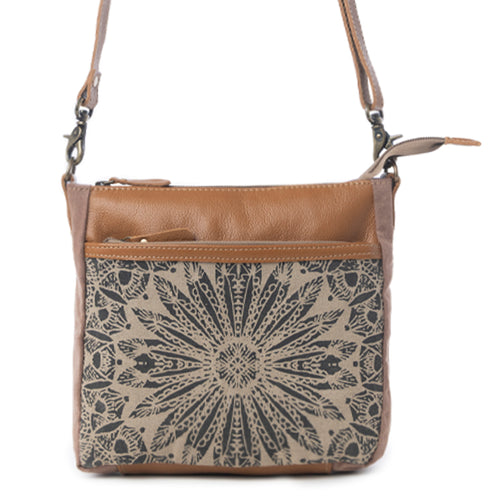 Myra Dizzy Circle Leather Shoulder Bag for Women Sunburst Floral Print, Adjustable Strap, Rustic Everyday Companion - Myra USA