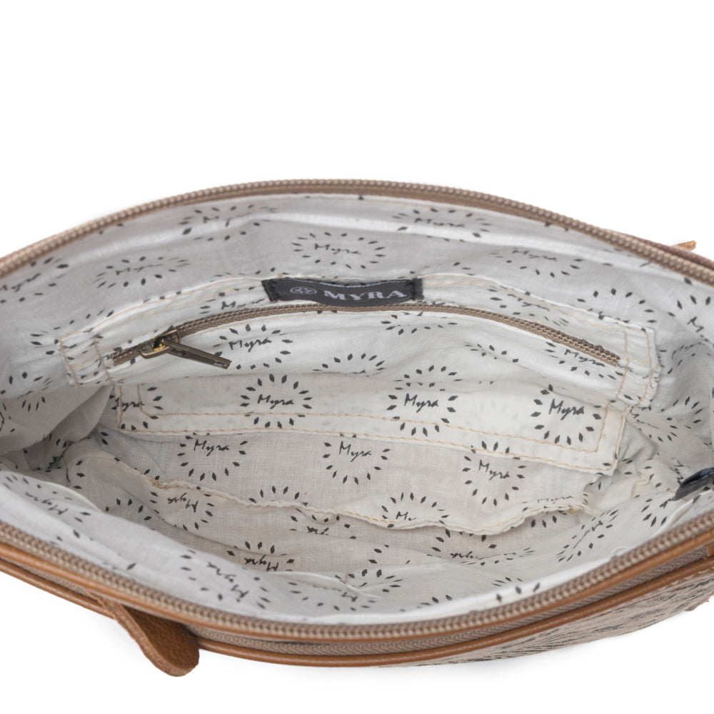 Myra Dizzy Circle Leather Shoulder Bag for Women Sunburst Floral Print, Adjustable Strap, Rustic Everyday Companion - Myra USA