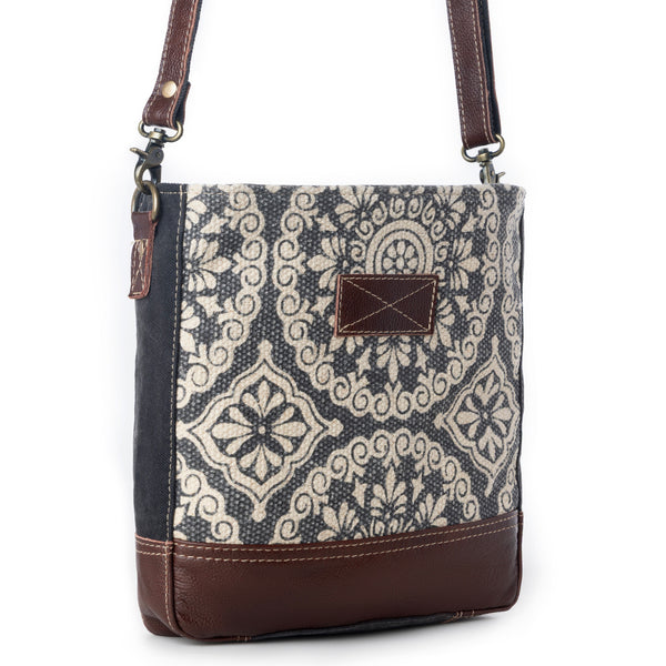 Myra Freaky Leather Shoulder Bag - Tribal Floral Print with Leather Trim for Everyday Bohemian Chic - Myra USA