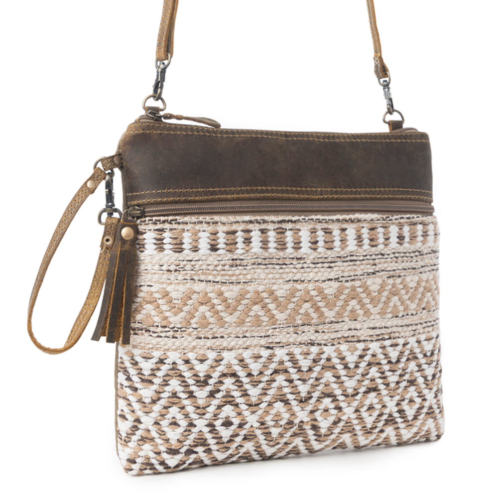 Myra Contentent Aztec Sling Bag for Women – Patterned Canvas, Brown Leather Trim, Crossbody for Everyday Western Look - Myra USA