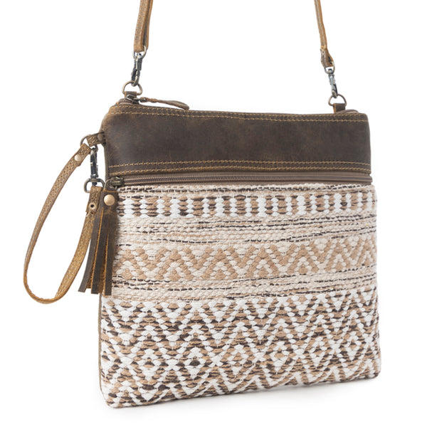 Myra Contentent Aztec Sling Bag for Women – Patterned Canvas, Brown Leather Trim, Crossbody for Everyday Western Look - Myra USA
