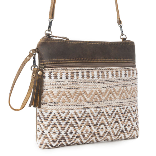Myra Contentent Aztec Sling Bag for Women – Patterned Canvas, Brown Leather Trim, Crossbody for Everyday Western Look - Myra USA