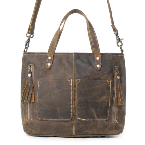 Myra Ultimate Choice Brown Suede Leather Handbag for Women Twin Top Handles, Crossbody Strap, Double Front Pockets - Myra USA