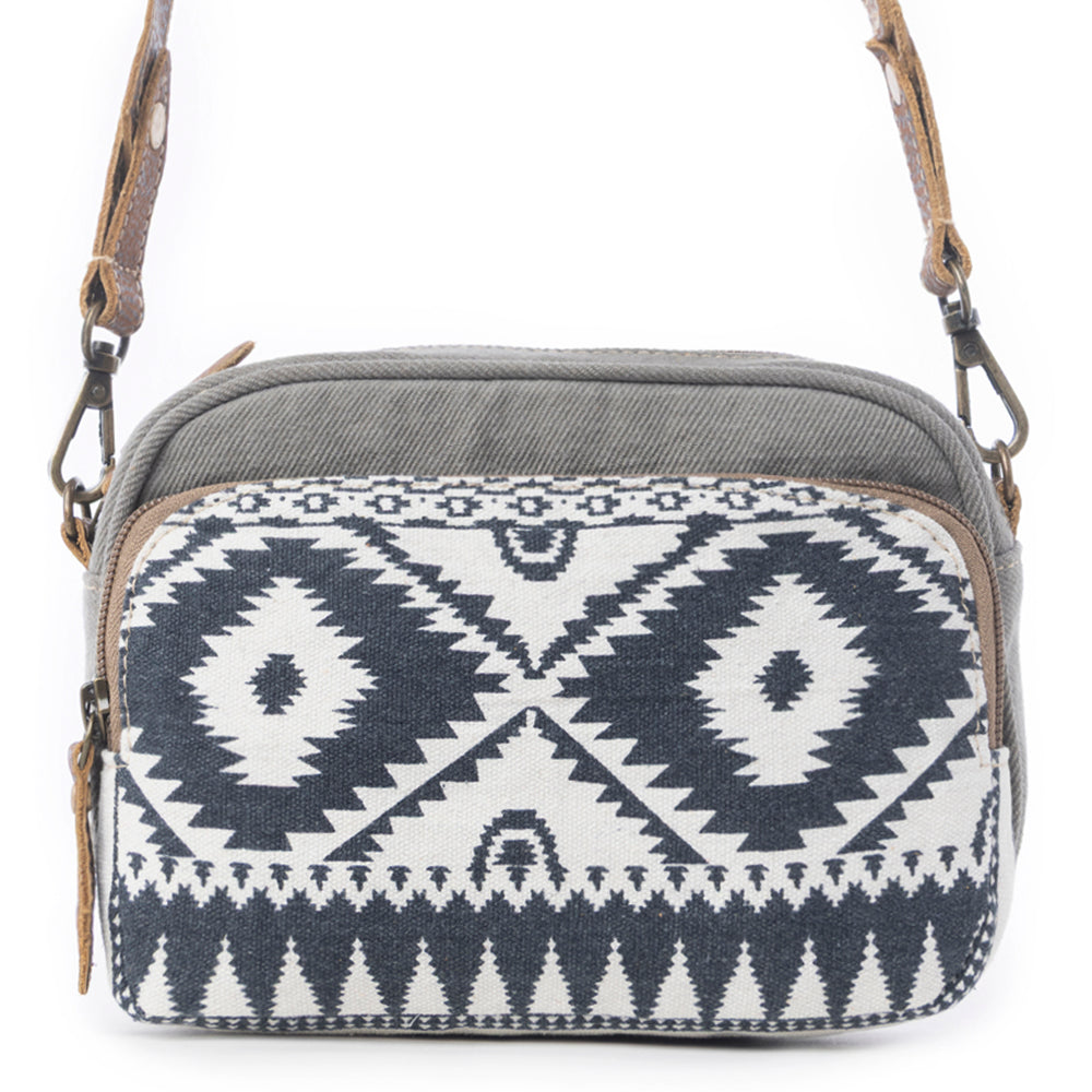 Myra Temptation Tribal Pattern Small Crossbody Bag for Women â€“ Geometric Canvas Front, Adjustable Leather Strap for Everyday Western Style - Myra USA