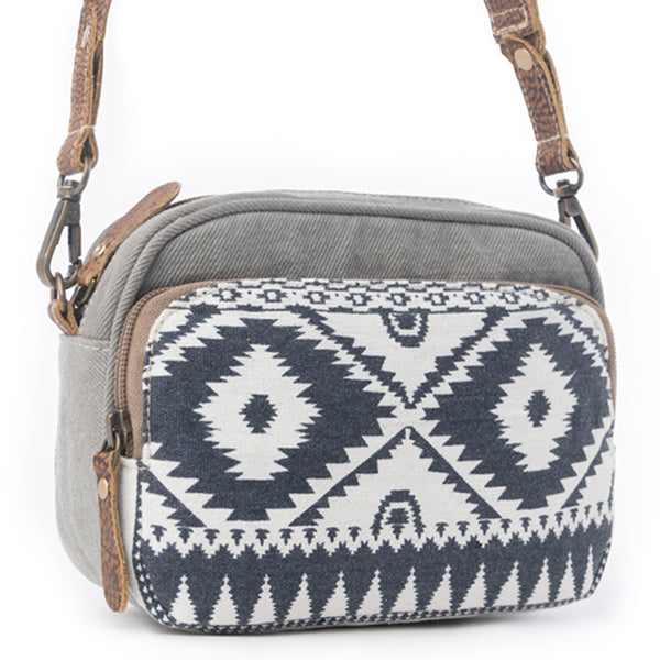 Myra Temptation Tribal Pattern Small Crossbody Bag for Women â€“ Geometric Canvas Front, Adjustable Leather Strap for Everyday Western Style - Myra USA