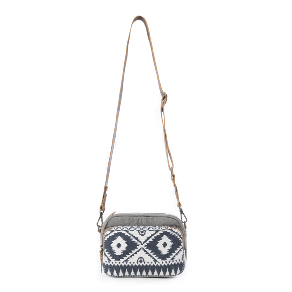 Myra Temptation Tribal Pattern Small Crossbody Bag for Women â€“ Geometric Canvas Front, Adjustable Leather Strap for Everyday Western Style - Myra USA