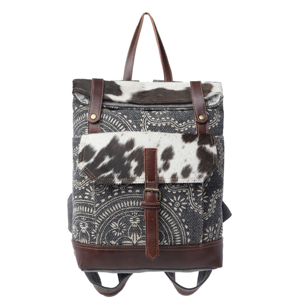 Myra Vibe with Me Hairon Canvas Backpack for Women Mandala Print, Leather Straps for Boho Travel & Western Day Trips - Myra USA