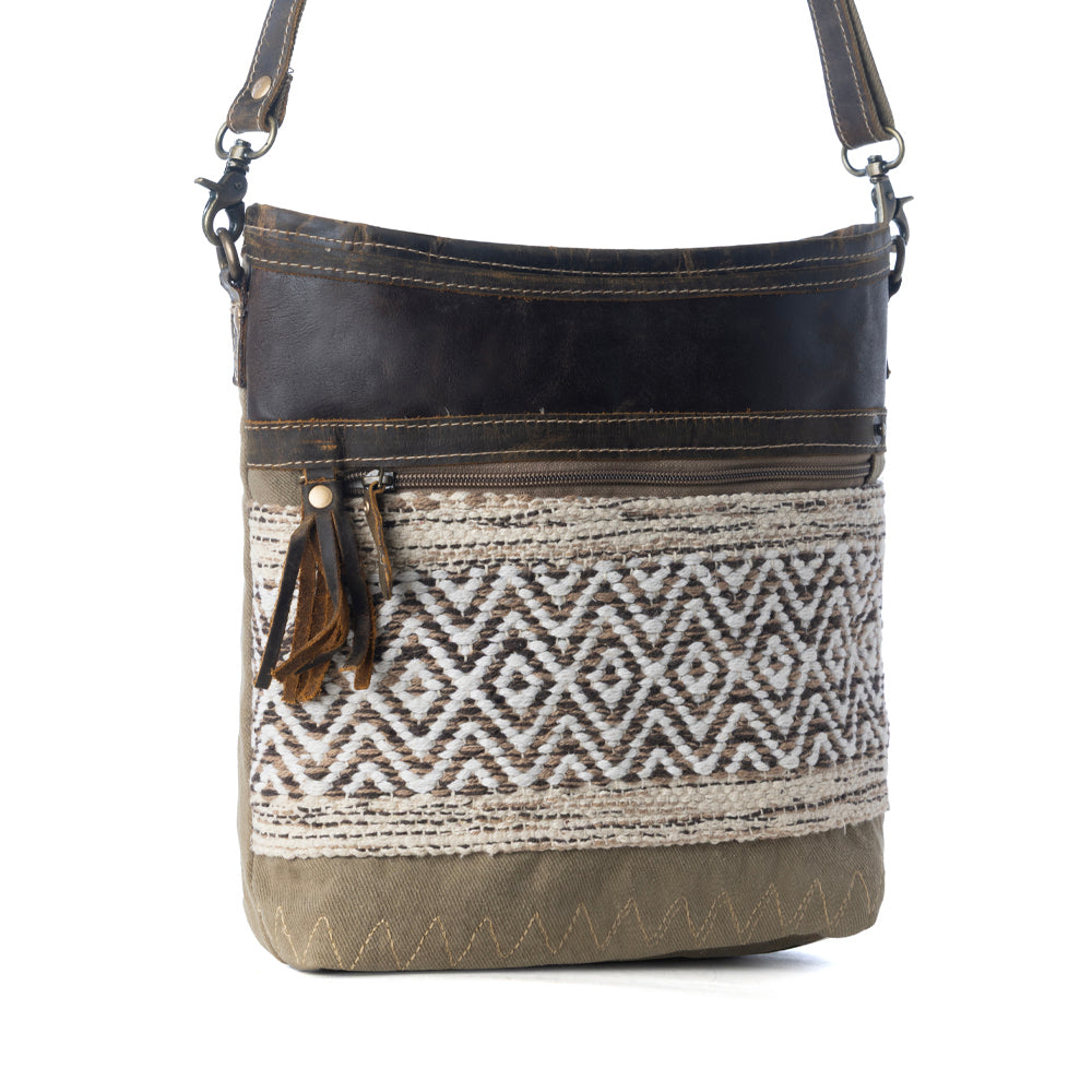 Myra Blending Taste Aztec Print Shoulder Bag for Women Brown Suede Leather, Adjustable Strap, Rustic Daily Carry