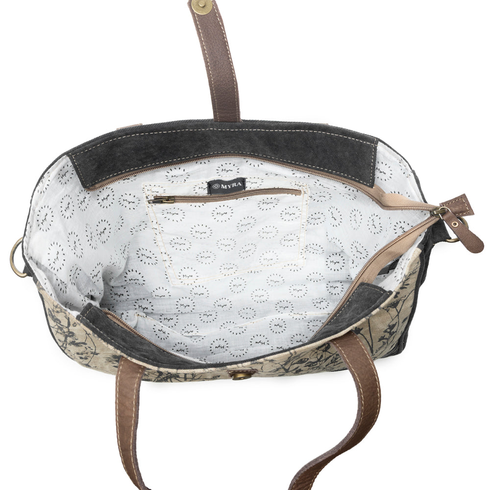 Myra Mystique Canvas Leather Messenger Bag - Dual Strap Floral Satchel with Vintage Print and Adjustable Crossbody Design - Myra USA