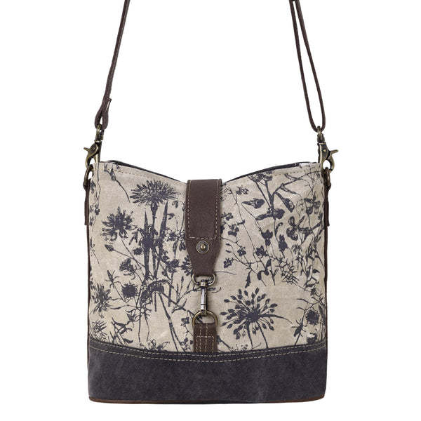Myra Debonair Shoulder Bag for Women with upcycled canvas  in floral print with adjustable leather straps - Myra USA