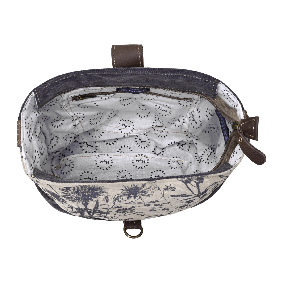Myra Debonair Shoulder Bag for Women with upcycled canvas  in floral print with adjustable leather straps - Myra USA