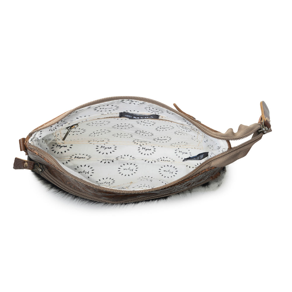 Myra Frontier Trail Embossed Leather Crossbody Bag Western Hairon Purse with Adjustable Leather Strap - Myra USA