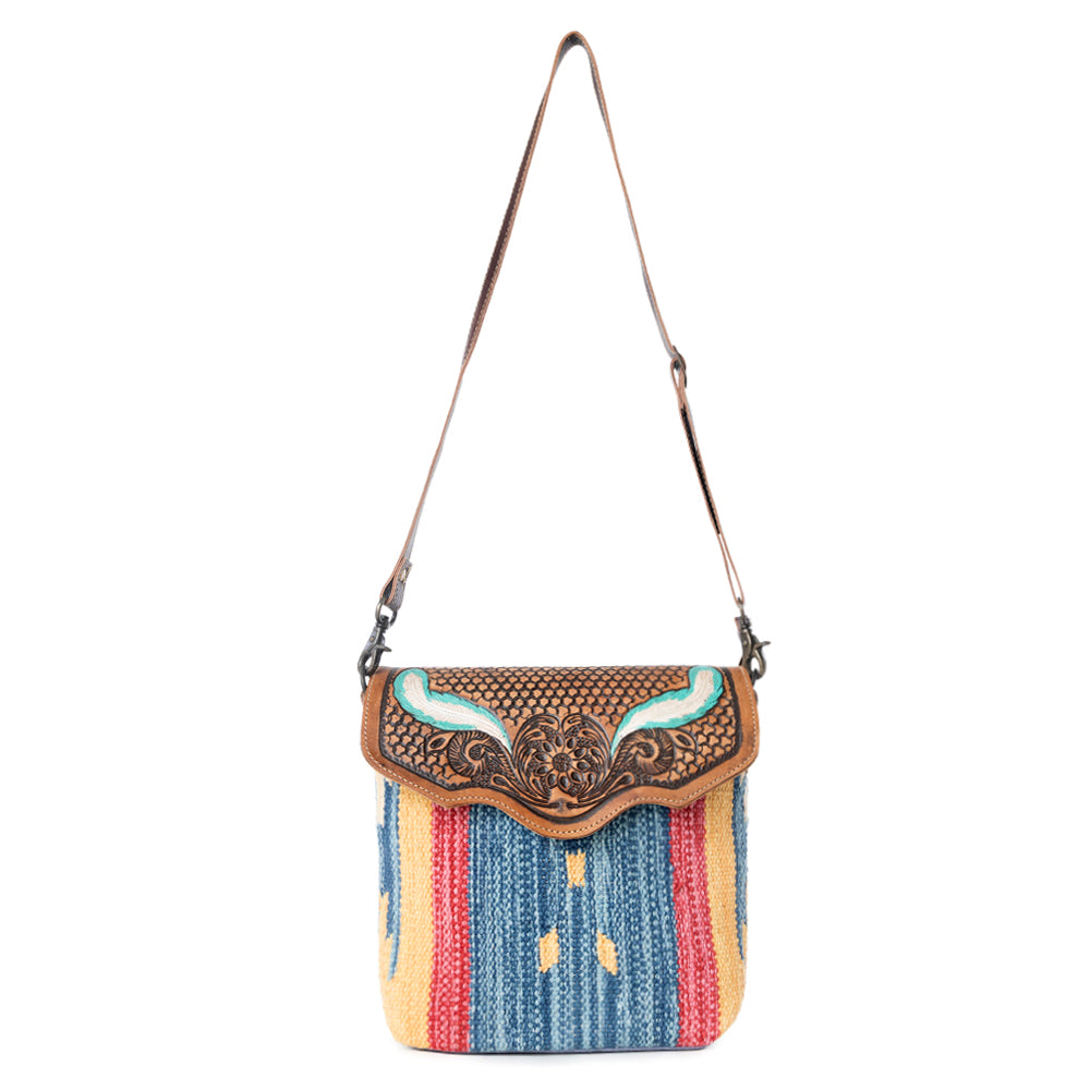 BLUE FEATHER HAND TOOLED BAG - Myra USA