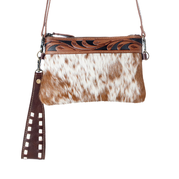 Myra Streaks Delight Belt Bag for Women with hairon hide and handtooled leather with dual straps
