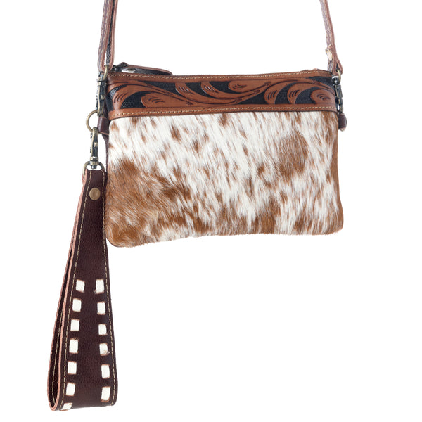 Myra Streaks Delight Belt Bag for Women with hairon hide and handtooled leather with dual straps