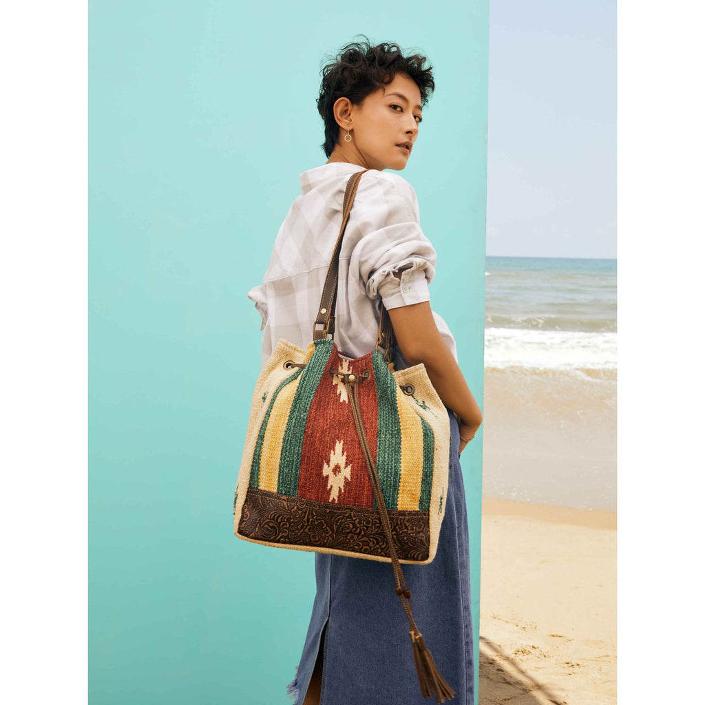 Myra Bag Minth Bucket Bag S-5245 - Green, Canvas & Leather, 12.5" X 13.5" X 5.5" - View #2