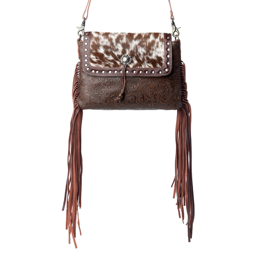 Carved Blossoms Leather & Hairon Bag - Myra USA